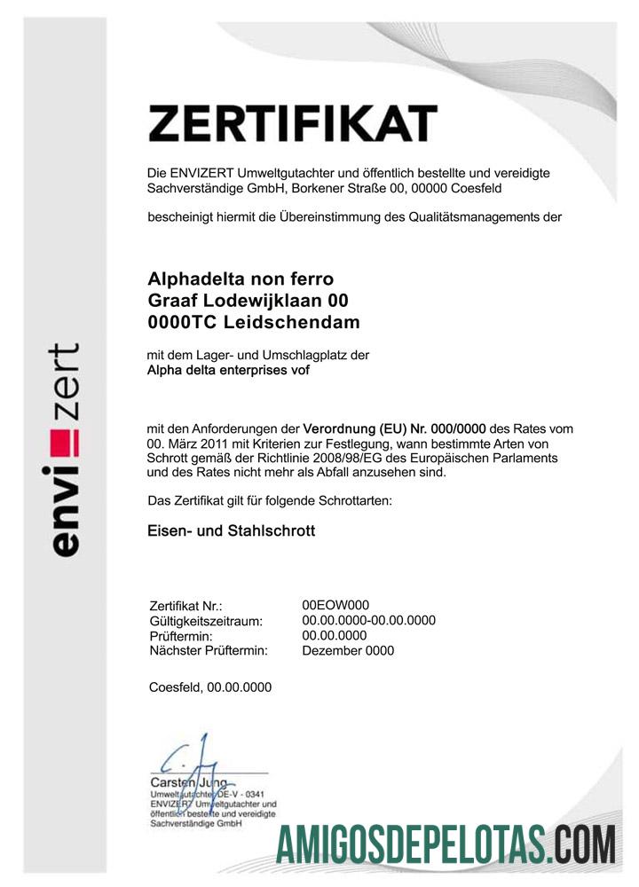 Alemanha Envizert GmbH Zertifikat Certificado PSD exemplo